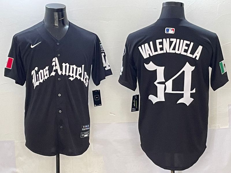 Men Los Angeles Dodgers #34 Valenzuela Black Five generations Joint Name 2025 Nike MLB Jersey style 1